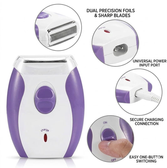 Kemei KM-280R Rechargeable Hair Remover for Women - Professional Lady Shaver & Trimmer for Underarms & Legs - Portable & Washable Design