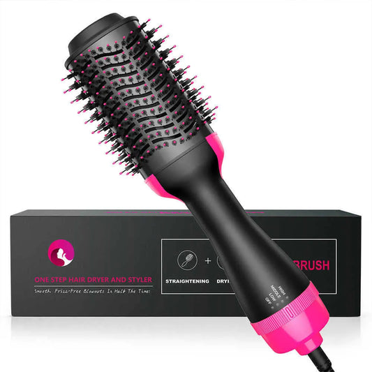 Hot Air Brush 3 in 1. Hair Straightener, Hair Dryer and Volumizer with Comb. Curler Hair Styling Tool Negative Ion Ceramic Electric Blow Spin Dryer Rotating Brush