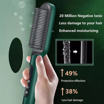 Hair Straightener Brush Curling Comb 2 In 1 Hair Hot Comb Anti-Scald Hair Straightener Brush For Girls Electric Heated Hair Styler Tool, Travel, Professional Salon at Home