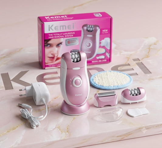 Kemei KM-2068 2-in-1 Rechargeable Lady Epilator for Deep Root Hair Removal & Instant Shaving