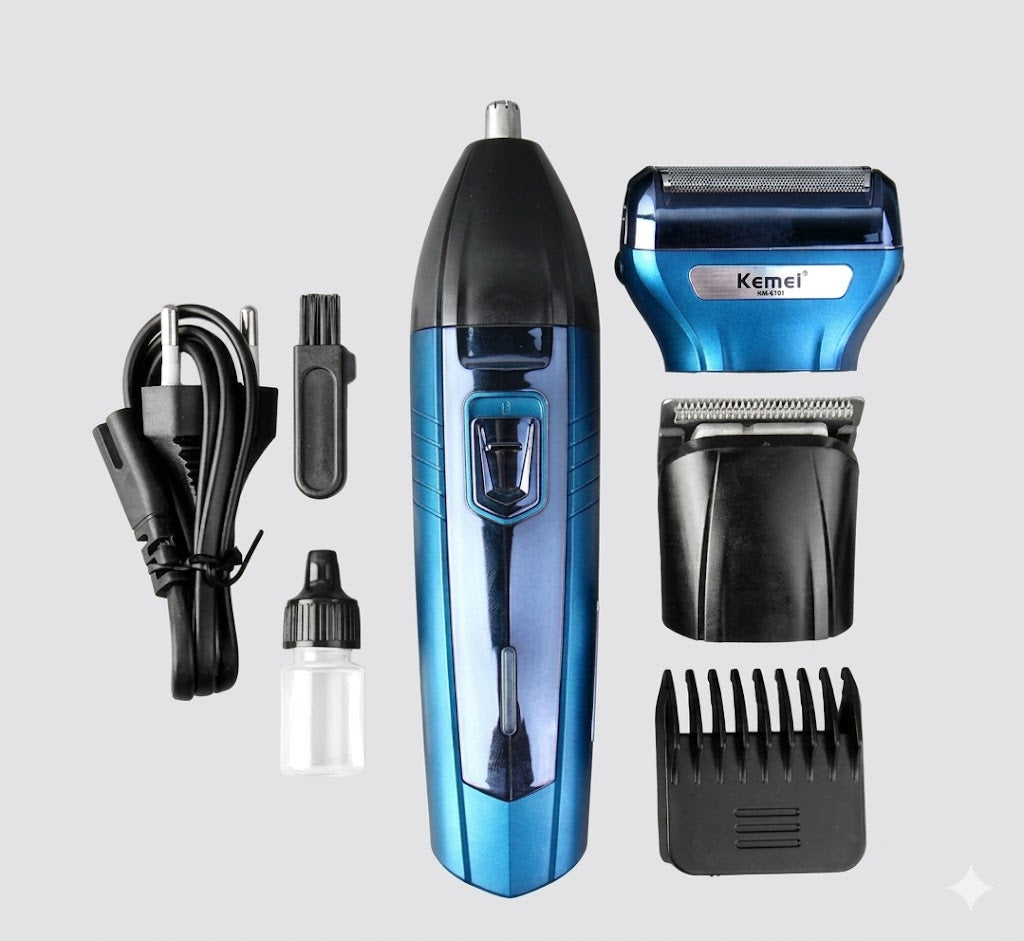 Kemei KM-6330 3-in-1 Professional Grooming Kit for Men - Rechargeable Hair Clipper, Nose Trimmer & Beard Shaver