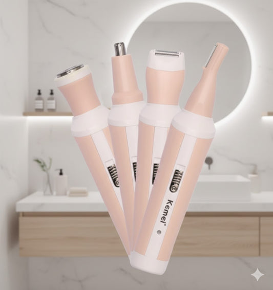 Kemei KM-3024 4-in-1 Rechargeable Women’s Grooming Kit – Professional Electric Shaver, Eyebrow Trimmer, Nose Hair Remover & Facial Epilator for Flawless Smooth Skin"