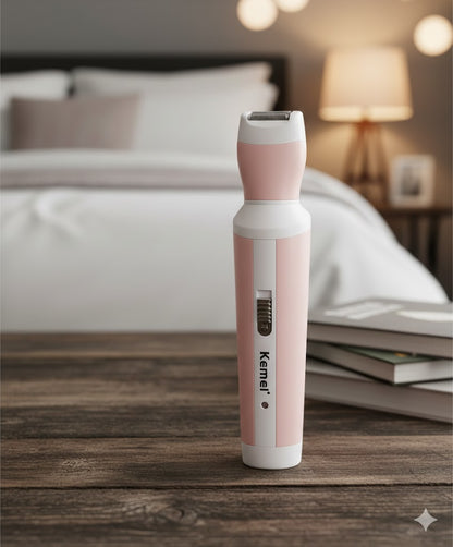 Kemei KM-3024 4-in-1 Rechargeable Women’s Grooming Kit – Professional Electric Shaver, Eyebrow Trimmer, Nose Hair Remover & Facial Epilator for Flawless Smooth Skin"