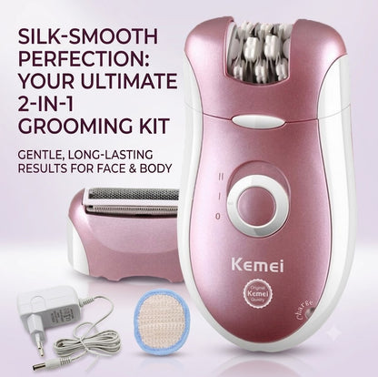Kemei KM-2068 2-in-1 Rechargeable Lady Epilator for Deep Root Hair Removal & Instant Shaving