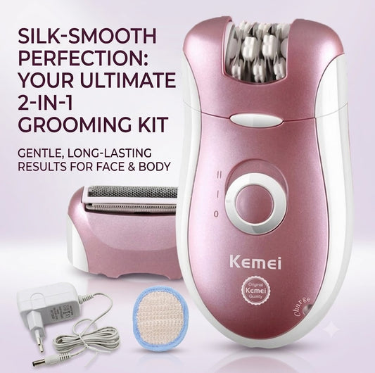 Kemei KM-2068 2-in-1 Rechargeable Lady Epilator for Deep Root Hair Removal & Instant Shaving