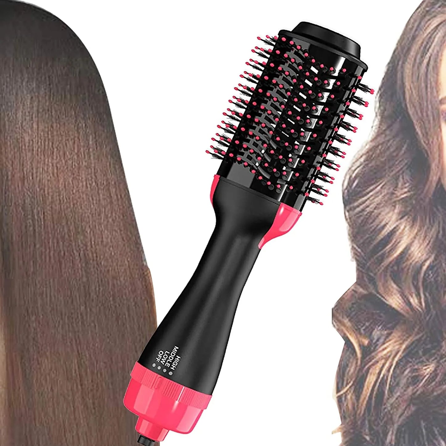 Hot Air Brush 3 in 1. Hair Straightener, Hair Dryer and Volumizer with Comb. Curler Hair Styling Tool Negative Ion Ceramic Electric Blow Spin Dryer Rotating Brush