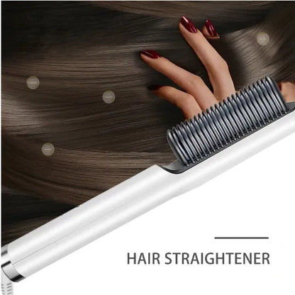 Hair Straightener Brush Curling Comb 2 In 1 Hair Hot Comb Anti-Scald Hair Straightener Brush For Girls Electric Heated Hair Styler Tool, Travel, Professional Salon at Home