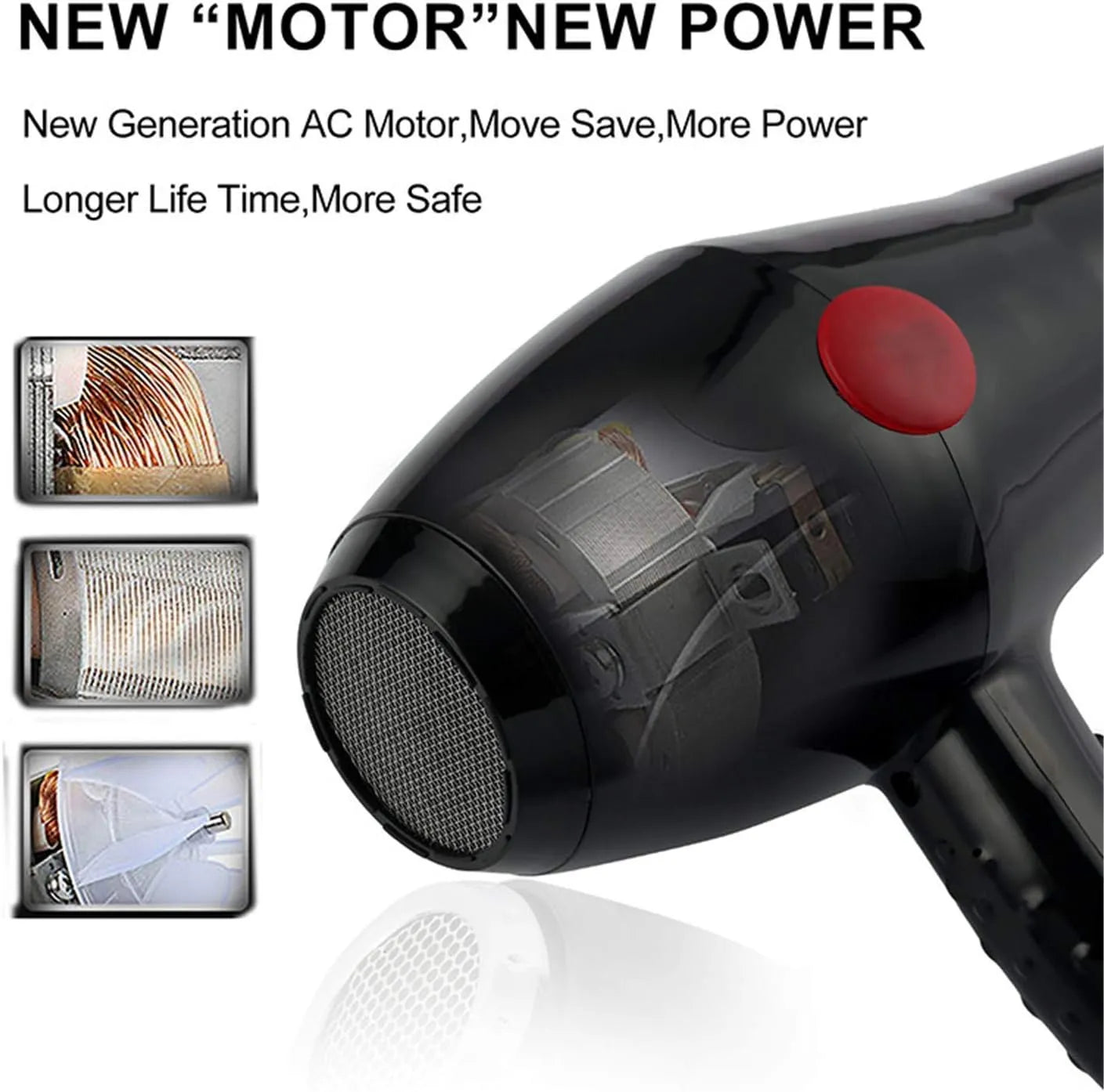 Professional Hair Dryer Fast Drying, Hot & Cold Air Blower Salon Style at Home