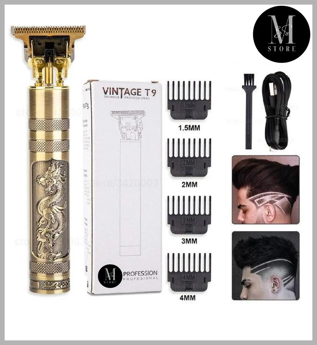 PROFESSIONAL VINTAGE t9 DRAGON STYLE TRIMMER FOR MEN, Usb Rechargeable Outline Edger Beard Trimmer, GROOMING KIT FOR MEN