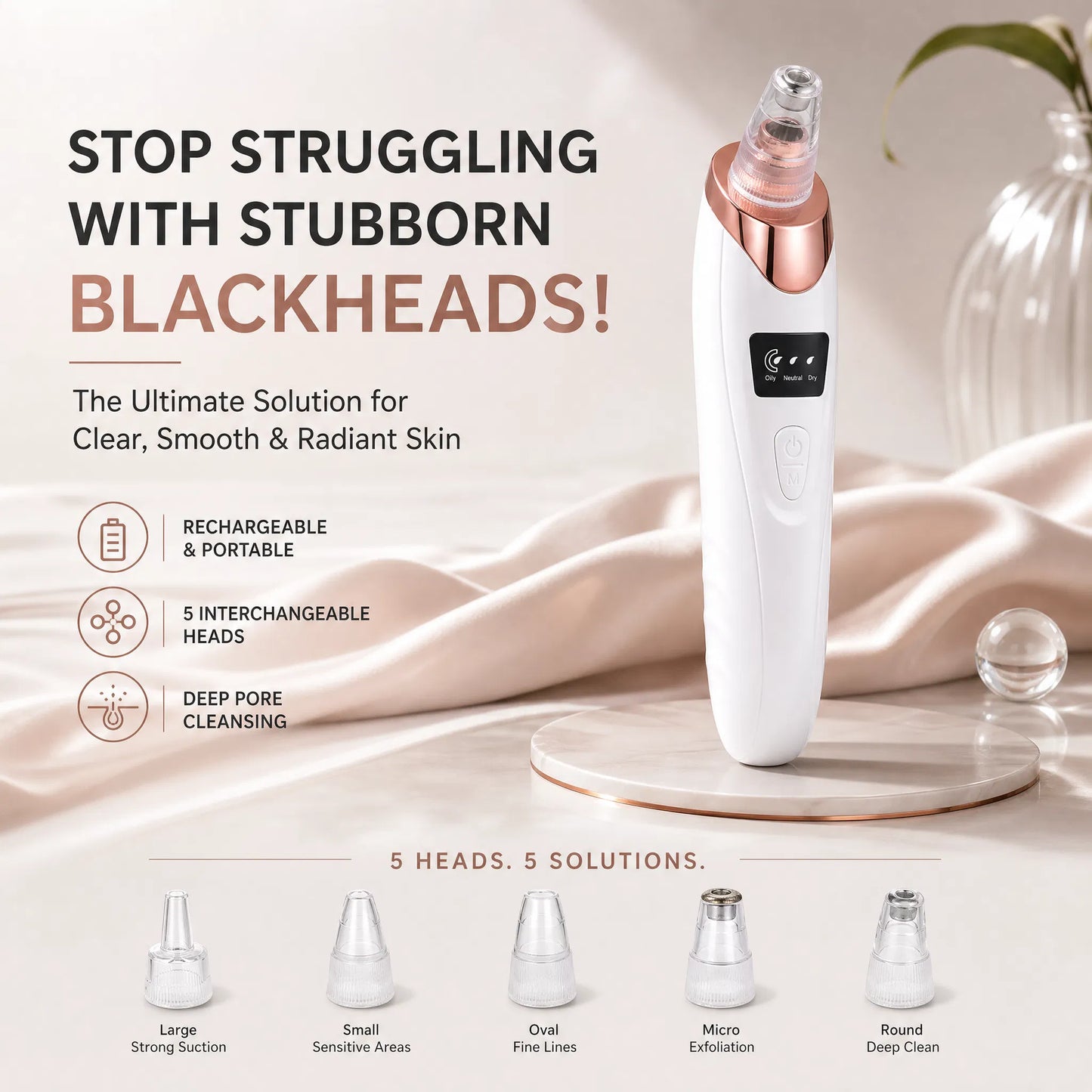 5 in 1 Blackhead remover machine, derma suction, pimple acne remover, blackhead vacuum machine, dust remover, dirt remover, Pimple Popper Tool Pore Vacuum Black Head Remover, Whitehead Acne remover, deep face clean blackhead remover