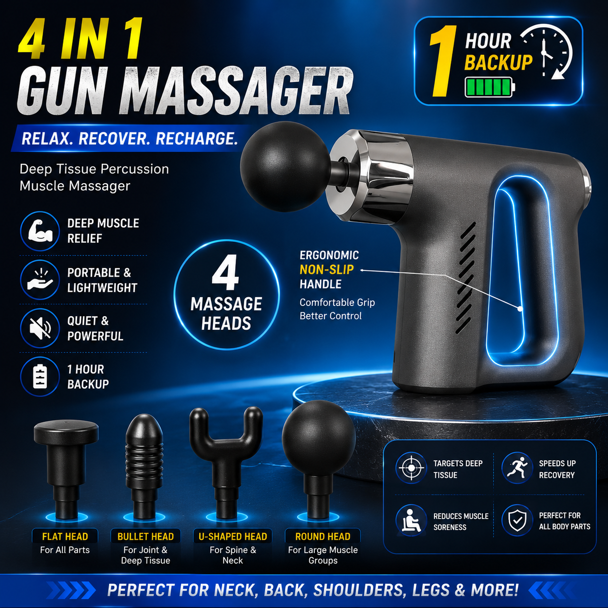 Blue Idea 740 Massager - High Power Muscle Relaxation with Non-Slip Easy-Grip Handle