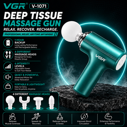 Provgr V-1071 6-Speed Cordless Muscle Relaxer & Deep Tissue 4-in-1 Gun Massager