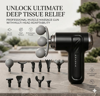 9-in-1 Deep Tissue Massage Gun with 3 Heads | Professional Percussion Muscle Massager for Pain Relief & Body Relaxation