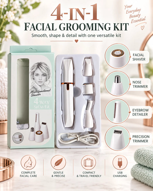 4-in-1 Rechargeable Women's Facial Hair Remover Kit – Say Goodbye to Peach Fuzz, Eyebrows & Unwanted Face Hair