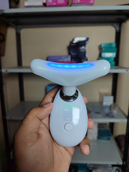 3-in-1 Rechargeable LED Face & Neck Massager | Wrinkle Removal, Double Chin & Puffiness Reducer
