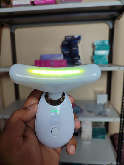 3-in-1 Rechargeable LED Face & Neck Massager | Wrinkle Removal, Double Chin & Puffiness Reducer