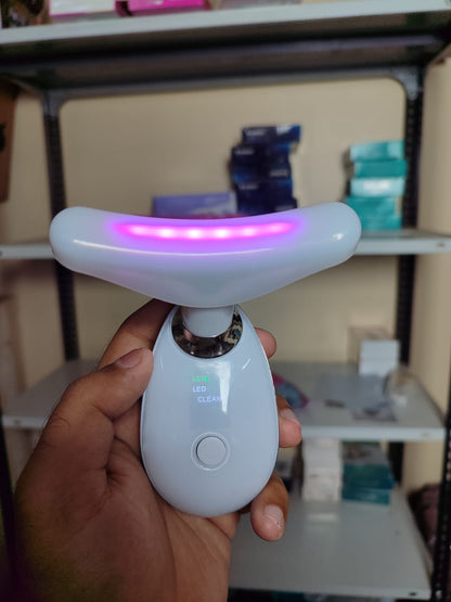 3-in-1 Rechargeable LED Face & Neck Massager | Wrinkle Removal, Double Chin & Puffiness Reducer