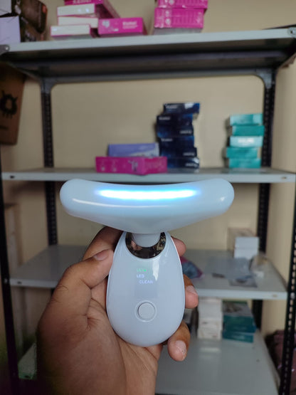 3-in-1 Rechargeable LED Face & Neck Massager | Wrinkle Removal, Double Chin & Puffiness Reducer