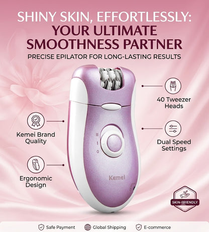 Kemei KM-2068 2-in-1 Rechargeable Lady Epilator for Deep Root Hair Removal & Instant Shaving