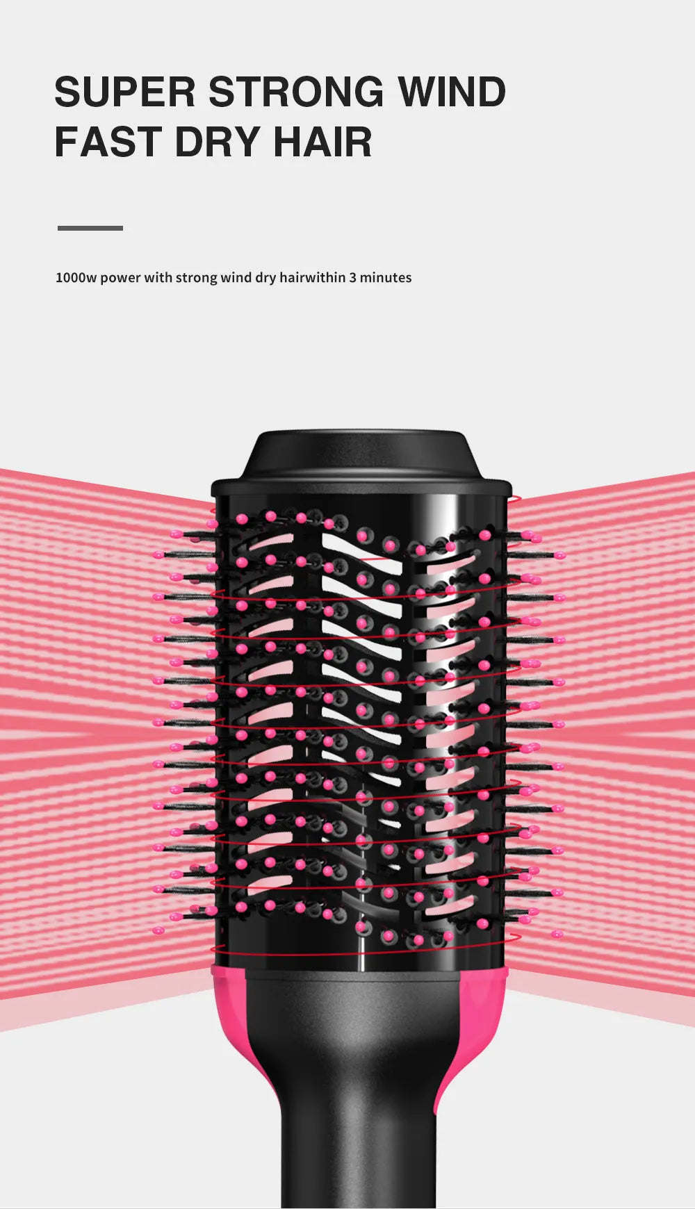 Hot Air Brush 3 in 1. Hair Straightener, Hair Dryer and Volumizer with Comb. Curler Hair Styling Tool Negative Ion Ceramic Electric Blow Spin Dryer Rotating Brush