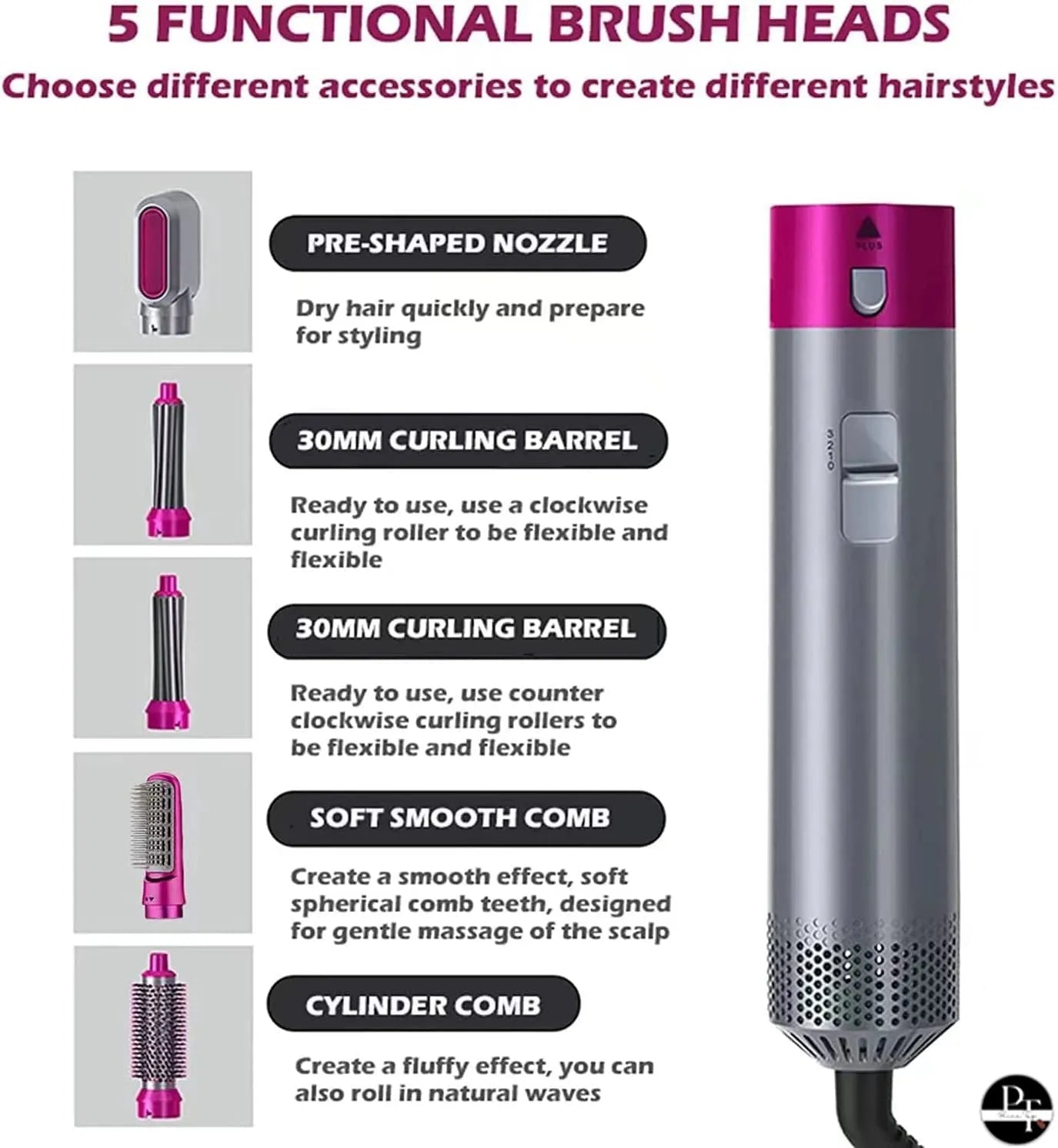 5 in 1 Hair Styler multi-function Professional Styling Tool hair dryer, hair curler, hot air comb, hair straightener