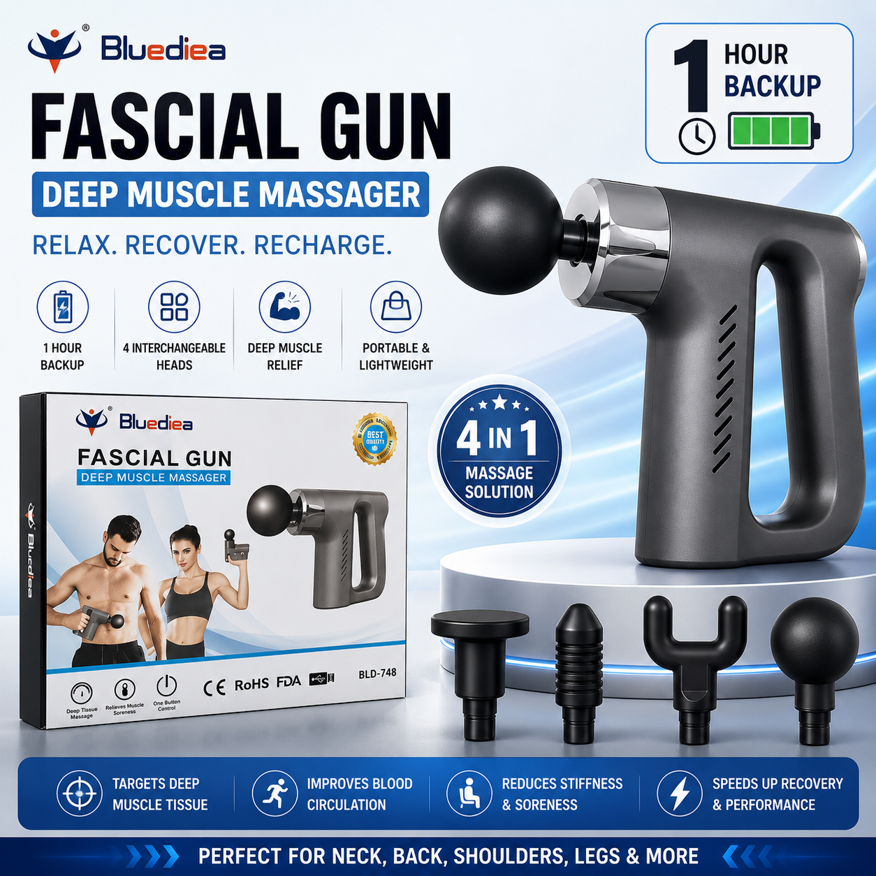 Blue Idea 740 Massager - High Power Muscle Relaxation with Non-Slip Easy-Grip Handle
