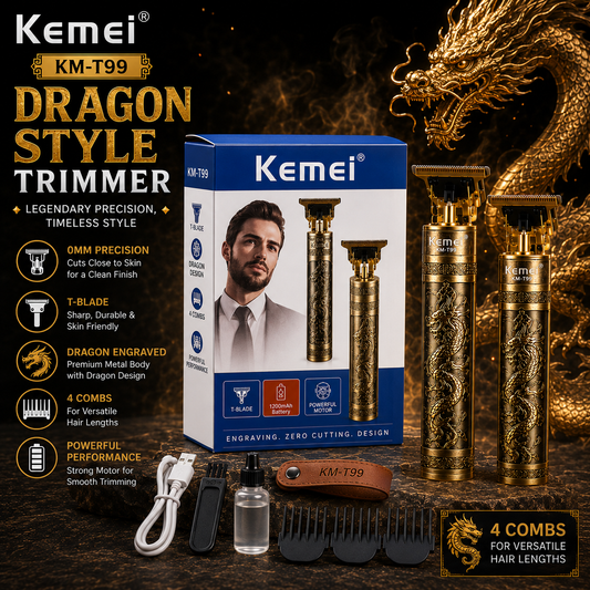 Kemei T99 Dragon Edition Professional Hair Trimmer – Precision Beard & Hair Grooming Tool
