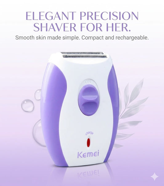 Kemei KM-280R Rechargeable Hair Remover for Women - Professional Lady Shaver & Trimmer for Underarms & Legs - Portable & Washable Design